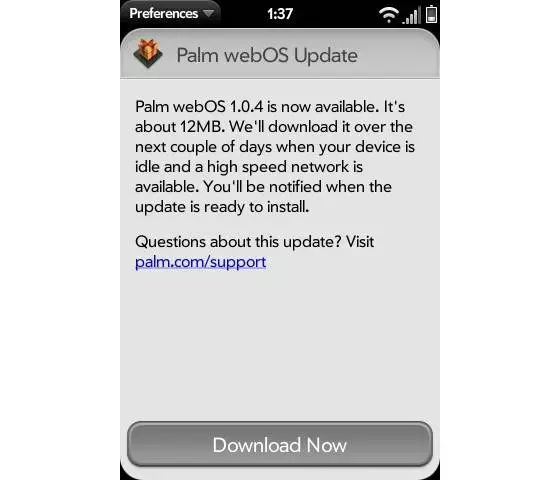 Palm Pre firmware update for WebOS.