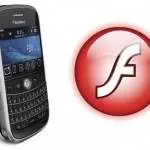 A blackberry phone with a flash logo next to it, featuring Adobe AIR.
