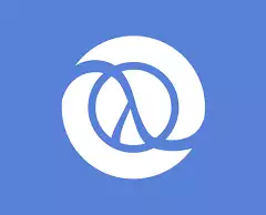 A white Clojure logo on a blue background.