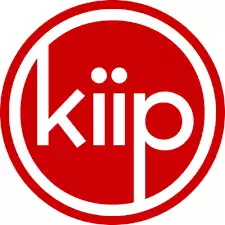 A red and white logo with the word Kiip.
