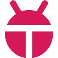 A pink logo with the letter t on it, representing a player.
