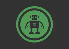 A green robot on a black background.