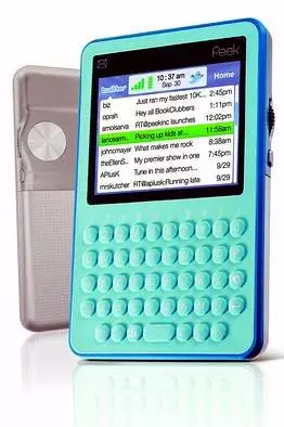 A blue TwitterPeek gadget with a blue screen.