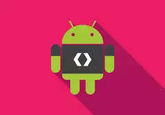 An android with a long shadow on a pink background is being developed.